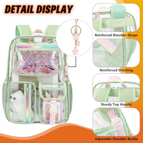 Clear Backpack for Girls Women, PVC Transparent School Backpacks See Through Bookbag for Stadium Sport Travel (Matcha Green) - color: Matcha Green