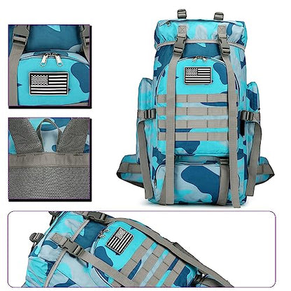 45L Hiking Backpack Waterproof Travel Backpack Lightweight Outdoor Daypack Camping Backpack for Men Women (Blue Camo) - color: Blue Camo