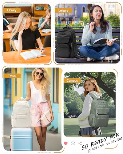 School Backpack for Girls, High Elementary School Laptop Backpack College Student Women Bookbag, Mochilas Escolares para Niñas, Teens Girls Bookbag Casual Daypack, Beige - color: B-beige