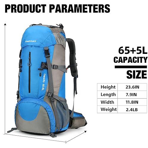 70L Camping Hiking Backpack with Rain Cover Waterproof Backpacking Backpack for Hiking Treeking Climbing Outdoor - color: Blue