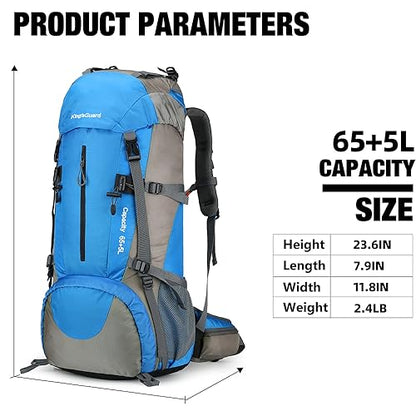 70L Camping Hiking Backpack with Rain Cover Waterproof Backpacking Backpack for Hiking Treeking Climbing Outdoor - color: Blue