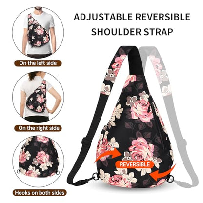 HUA ANGEL Crossbody Sling Bag for Men & Women Lightweight Waterproof Chest Shoulder Bag for Travel Hiking & Everyday Use - color: W-pink Rose
