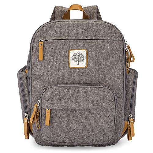 Parker Baby Diaper Backpack - Full Zip Diaper Bag with Insulated Pockets - Gray - color: Gray