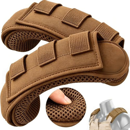 1 Pair Tactical Backpack Shoulder Pads, Thick Shoulder Cushion for Heavy Backpacks Plate Carrier & Rucksack, Fits Straps Up to 2.5", Breathable 3D Mesh, Hook & Loop Fastener, Rucking Hiking & Military - color: Brown