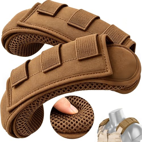 1 Pair Tactical Backpack Shoulder Pads, Thick Shoulder Cushion for Heavy Backpacks Plate Carrier & Rucksack, Fits Straps Up to 2.5", Breathable 3D Mesh, Hook & Loop Fastener, Rucking Hiking & Military - color: Brown