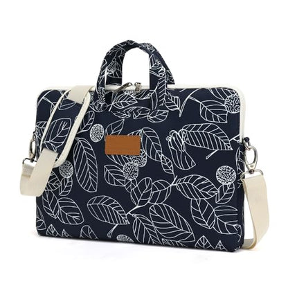 canvaslife Patten Waterproof Laptop Shoulder Messenger Bag Case Sleeve for 14 Inch 15 Inch Laptop Briefcase 15.6 Inch (Blue leaves) - color: Blue Leaves