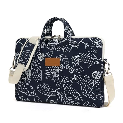 canvaslife Patten Waterproof Laptop Shoulder Messenger Bag Case Sleeve for 14 Inch 15 Inch Laptop Briefcase 15.6 Inch (Blue leaves) - color: Blue Leaves