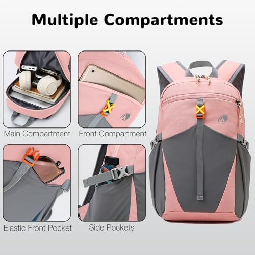 12L Hiking Backpack with Padded Straps for Kids, Waterproof Small Hiking Backpack with Chest Strap for Women, Mini Lightweight Kid Travel Backpacks Day Pack, Pink - color: Pink