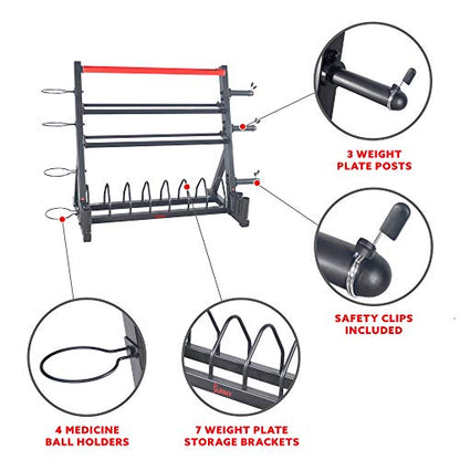 Sunny Health & Fitness Multi-Weight Storage Rack Stand for Dumbbells, Kettlebells, Olympic Weight Plates, Barbell, Medicine Ball - style: Mass Storage Rack