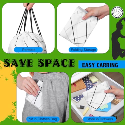 Dansydaisy 12 Pcs 12 In Volleyball Drawstring Backpack Bag Goodie Snack Gift Bags Sports Party Favors String Backpack Bulk(White) - color: White