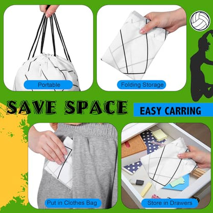 Dansydaisy 12 Pcs 12 In Volleyball Drawstring Backpack Bag Goodie Snack Gift Bags Sports Party Favors String Backpack Bulk(White) - color: White