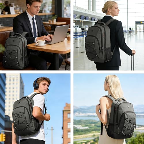 Goloni Laptop Backpack for Men Women, 17 Inch Travel Backpack with USB Charging Port, Water Resistant Lightweight Backpack with Compartments, 30L Casual Daypack,Grey - color: Grey
