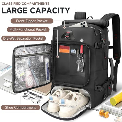 SWICKY Travel Backpack for Men, 50L Carry On Flight Approved Convertible Duffle Bag with Shoe Compartment, 17 inch Laptop Backpack Luggage Bag with USB Charging Port for Weekender Camping Hiking
