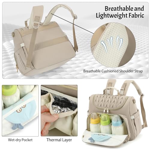 Small Diaper Bag Backpack Quilted Mini Baby Crossbody Diaper Bag Tote for Mom and Baby Girls Boys (Beige) - color: Beige