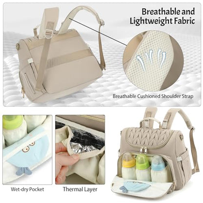 Small Diaper Bag Backpack Quilted Mini Baby Crossbody Diaper Bag Tote for Mom and Baby Girls Boys (Beige) - color: Beige