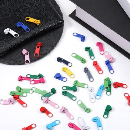 100 PCS Metal Zipper Slider Replacement, #3 Universal Zipper Repair Kit (12 Colors) Replacement Slider Zippers Pull Rescue Kit for Clothing Jackets, Coats, Backpacks