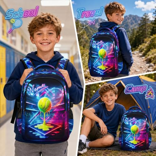 Boys Backpack for Kids Teens Personalized Tennis Bookbag for School Hiking Travel, Lightweight Backpacks for Kindergarten Primary Elementary Middle - color: Green