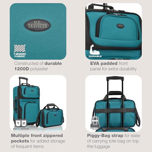 U.S. Traveler Rio Lightweight Softside Rolling Carry-on Suitcase, 2-Wheel Set, Teal - color: Teal, size: 21"/14"