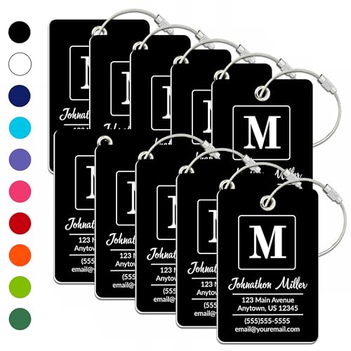 Personalized Luggage Tag | 10 Pack | Custom Luggage Tags for Suitcases | Kids Backpack Tag | 10 Color Options & Choose Font, Font Color - color: Black, size: 10 pack - Large