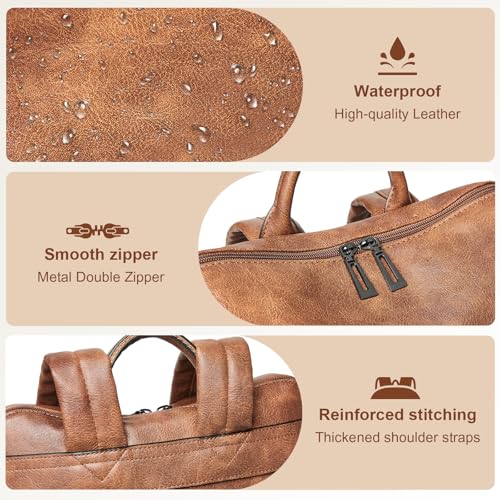 Shrrie Laptop Backpack for Women 15.6 inch,Travel Leather Backpack Purse Nurse Teacher Carry on Backpack Computer Bag,Professional Water-Resistant College Business Work Casual Daypack,Two-toned Brown - color: Two-toned Brown