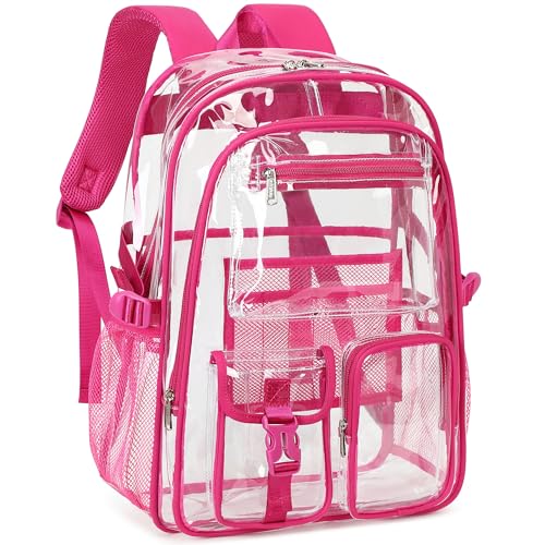 abshoo Large Clear Backpack For Girls Women School Bookbag Heavy Duty Transparent Backpacks (Hot Pink) - color: Hot Pink
