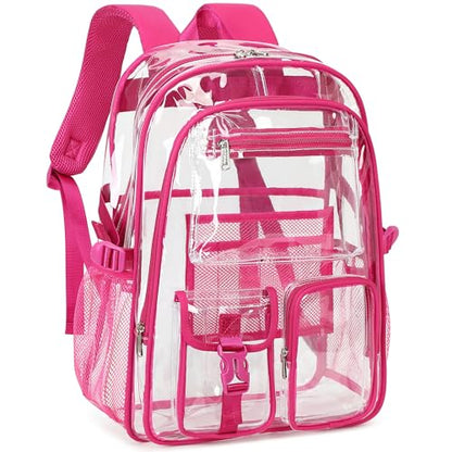 abshoo Large Clear Backpack For Girls Women School Bookbag Heavy Duty Transparent Backpacks (Hot Pink) - color: Hot Pink