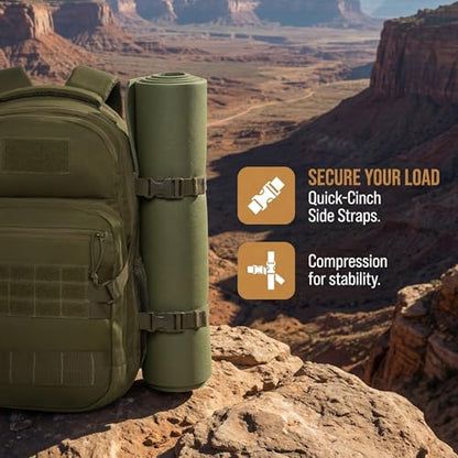Tactical Hiking Backpack with 180° Open Design, Molle Webbing, Padded Laptop Compartment, Lightweight for Outdoor Adventures (green) - color: Green