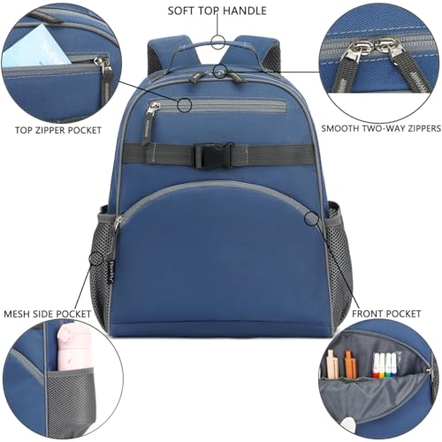 FlowFly Kids Backpack for Toddler Boys Girls, Simple Lightweight Bookbag for Daycare Kindergarten Elementary School Travel, Small Modern Bag (Medium 15''), Cyan - color: Cyan, style: Kids Medium: 12l