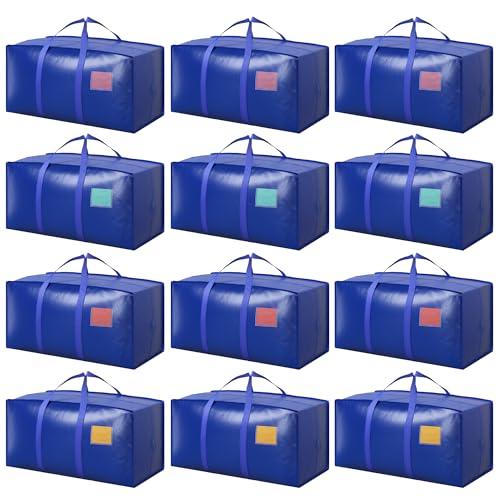 12 Pack Moving Bags with Full-Open Side Zipper, Extra Large 93L Heavy Duty Waterproof Foldable Storage Totes for College Dorm, Moving & Home Organization Blue - color: Bluek, size: 12Pack
