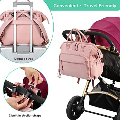 LORADI Large Diaper Bag Tote, Hospital Bag, Baby Shower Essential | 14 Pockets, Convertible, Stroller Clips, 3 Insulated Pockets, Water-resistant, Easy to Clean - color: Pink, size: Large-20L