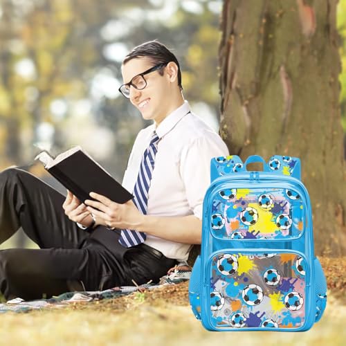 Clear Backpack for Boys and Girls,Kids Clear Backpacks for School,Heavy Duty Transparent Bookbag Stadium Approved - color: Blue-soccer-backpack Only