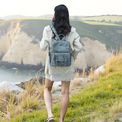 Fashion PU Leather Backpack Purse for Women Travel Backpack Bag with Tassel Ladies Shoulder Handbags Casual Daypack - color: Blue