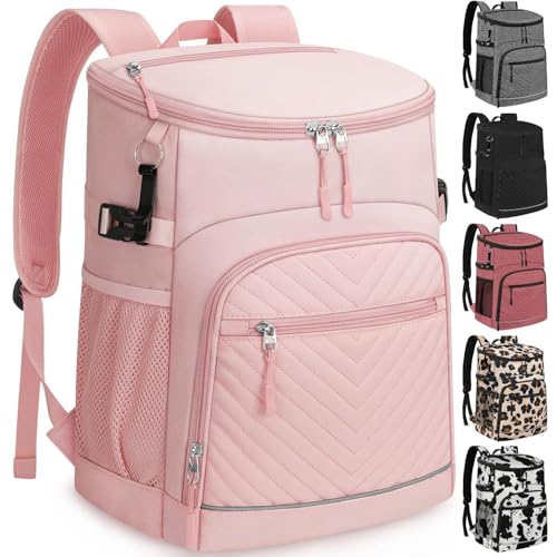 Cooler Backpack Insulated Leakproof Waterproof Backpack Cooler Bag 30/45 Cans, Large Capacity Lightweight Travel Camping Beach Backpack Cooler Ice Chest for Men and Women - color: light pink, size: 30 Cans