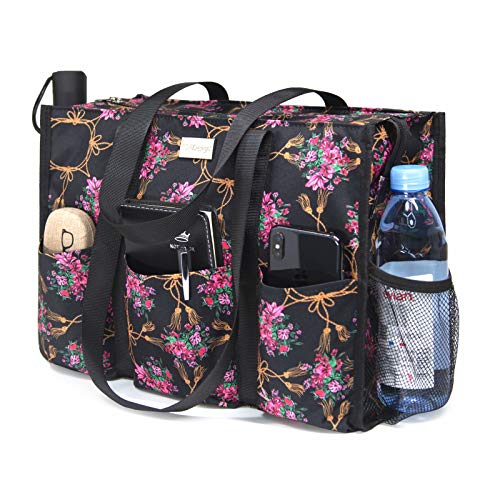 TOPDesign Utility Water Resistant Tote Bag with 13 Pockets, Top Zipper Closure & Thick Bottom Support, for Working Women - color: Baroque Cloves, size: Large