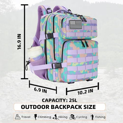 Lovelinks21 25L Tactical Military Backpack Small Travel Backpack for Men and Women Assault Pack Bug Out Bag Molle Daypack Gym Backpack with Bottle Holder (Color Camo) - color: Color Camo