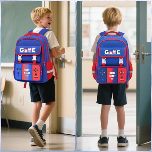 School Backpacks for Boys - Gamer Boys Backpack for Kids Teens, Multifunctional Bookbag for Elementary Middle School Students, 17″ Video Game Travel Bag Ages 6-18 - color: Red-blue-backpack Only