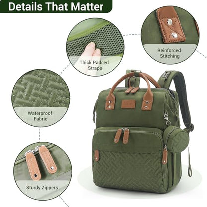 JOLLITO Diaper Bag Backpack with Changing Station Large Capacity Multifunction Baby Bags for Boy Girl Travel For Moms Dads Baby Registry Search Essentials Shower Gifts - color: Green