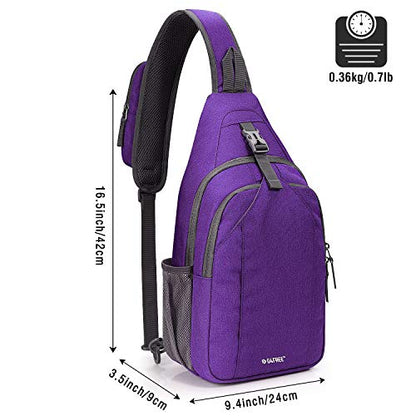 G4Free Sling Bag for Men and Women, RFID Blocking Crossbody Bag, Lightweight Sling Backpack for Travel, Hiking, Walking and Daily Use - color: Purple/Gray