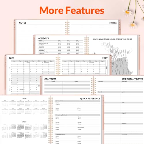 SUNEE Academic Planner 2026-2027 – Weekly & Monthly Planner, July 2026 to June 2027, 8.5"x11", Thick Paper, Tabs, Pockets, Bookmark, Spiral-Bound, Student Teacher Organizer, Blushing Abstract Breeze - color: Pink Breeze
