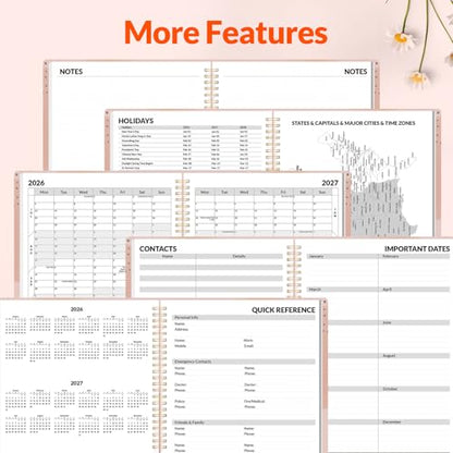 SUNEE Academic Planner 2026-2027 – Weekly & Monthly Planner, July 2026 to June 2027, 8.5"x11", Thick Paper, Tabs, Pockets, Bookmark, Spiral-Bound, Student Teacher Organizer, Blushing Abstract Breeze - color: Pink Breeze