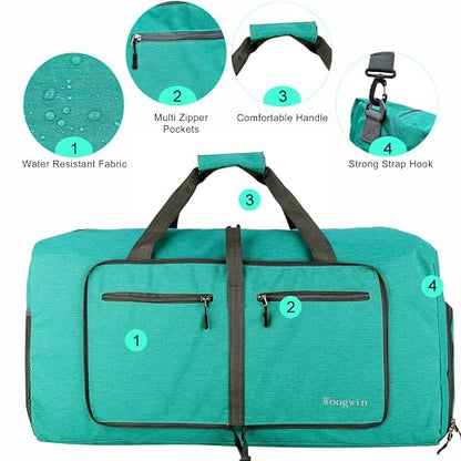 Woogwin Travel Duffel Bag Large Foldable Waterproof Overnight Bag for Beach Swim Bags Pool Sports Gym - color: 60L SnowGreen