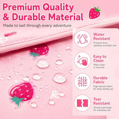 BTOOP Kids Backpack, Girls Backpack 4-6-Preschool Kindergarten School Bookbag with Insulated Lunch Compartment & Chest Strap, Pink-Strawberry Backpacks - color: Pink-strawberry, size: Age 3-6 (14.5" H Fit Folder)