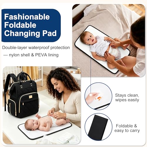 Weitars Diaper Bag Backpack Travel Diaper Backpack, Large Baby Diaper Bag with Changing Pad Baby Bag for Boys Girls, Insulated Pockets, Waterproof Baby Backpack for Mom & Maternity (Black) - color: Black