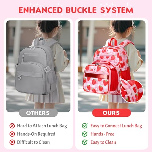 Toddler Backpack for Girls Ages 5-8, 3PCS Girls Backpack with Lunch Bag & Pencil Case - 15inch Kids School Bookbag for Preschool Kindergarten Elementary School (Strawberry) - color: Strawberry