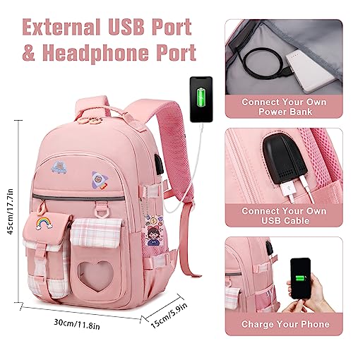 ACESAK Backpack for Girls - Bookbag Backpacks Schoolbag for Girls Kids Teen Women Casual Travel Daypacks - School Bag Elementary Middle School College Cute Backpack with Lunch Box (Pink) - color: Pink