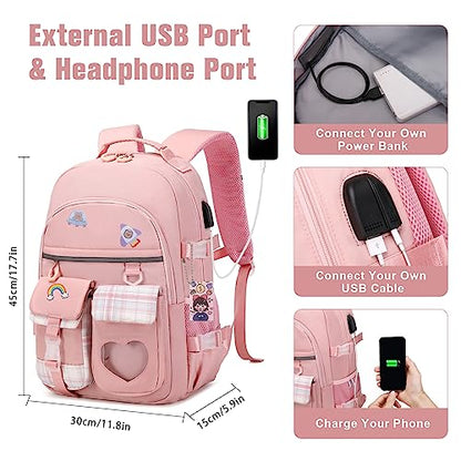 ACESAK Backpack for Girls - Bookbag Backpacks Schoolbag for Girls Kids Teen Women Casual Travel Daypacks - School Bag Elementary Middle School College Cute Backpack with Lunch Box (Pink) - color: Pink