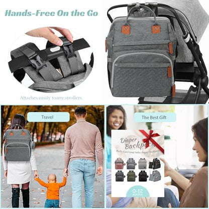 Diaper Bag Backpack for New Parents, Large Capacity Baby Travel Bag with Bottle Holders, Multiple Compartments (Grey) - color: Grey