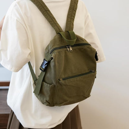 MaxxCloud Canvas Backpack-Adjustable Shoulder Straps,Unisex Mini Laptop Backpack for Work&Travel,Casual Daypack (Green) - color: Green