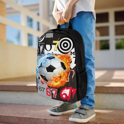 Six Seven Soccer Art Backpack, Durable Polyester Daypack with Laptop Compartment, Reinforced Bottom, Adjustable Shoulder Straps And Multi Pockets for Travel And Daily Use - color: Six Seven Soccer Art