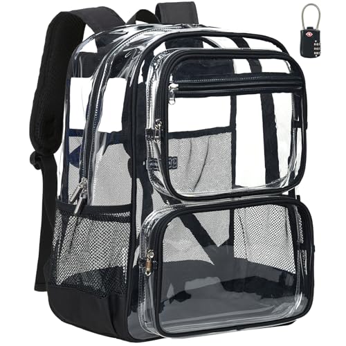 Vorspack Clear Backpack with TSA Lock, Extra Large Clear Bookbag, Black - color: Black, size: X-Large